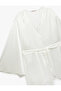 Double Breasted 3/4 Bat Sleeve Bridal Satin Dressing Gown with Sash Detail - 5