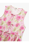 Front Tie Bow Detail Crew Neck Viscose Sleeveless Floral Blouse - 6