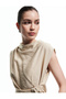 Aerobin Viscose Fabric Belt Detailed Degaje Collar Asymmetrical Tank Top - 2