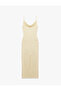 Back Slit Detail Draped Textured Thin Strap Midi Length Dress - 5