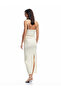 Back Slit Detail Draped Textured Thin Strap Midi Length Dress - 3
