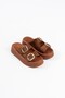 Women's Tan Suede Buckle Women's Orthopedic Sole Platform Slippers Sandals - 3