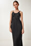 Strappy Summer Pleated Dress Black Ldz0005 - 4