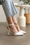 Women's White Ankle Strap Heeled Shoes - 8