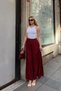 Women's Burgundy Crinkled Pleated Long Maxi Skirt with Shirring Detail - 2