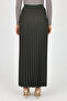 Khaki Color Maxi Length Pleated Skirt with Elastic Waist - 8