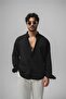 Collar Buttoned Linen Shirt Black