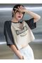 Wonderful Mood Single Jersey Crop T-Shirt - Beige White Printed Oversize Crew Neck T-Shirt - 2