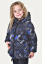 Girl's Cobalt Blue Anthracite Digital Pattern Fleece Water and Windproof Hooded Puffer Winter Coat - 2