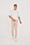 Men's Seersucker Lycra Jogger Slimfit Waist Half Elastic Beige Fabric Trousers
