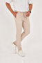 Men's Seersucker Lycra Jogger Slimfit Waist Half Elastic Beige Fabric Trousers - 4
