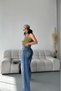 Women's Jeans Baggy Loose Cut Snow Chemical Washed Whisker Trousers Blue 4001 - 3