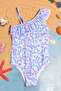 One Shoulder Patterned Ruffle Detailed Girl's Swimsuit - 2