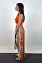 Orange Gradient Patterned Polyamide Viscose Draped Palazzo Trousers - 2