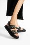 Mia Black Leather Gold Buckle Adjustable Velcro Women's Stylish Sandals - 6
