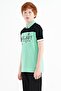 Water Green Color Blocked Text Embroidered Standard Pattern Polo Neck Boys' T-shirt - 11087 - 7