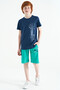 Indigo Text Printed O Neck Standard Mold Boy T-shirt - 11119 - 7