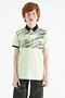 Light Green Printed Detailed Pola Collar Standard Mold Boy T-shirt - 11161