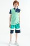 Water Green Color Blocked Embroidery Detailed Standard Mold Polo Collar Boy's T-shirt - 11109 - 2