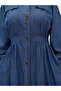 Denim Dress with Elasticated Cuffs, Button-Down Front, and Double Pockets - Indigo - 4