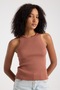 Ribbed Coffee Color Sleeveless Halter Neck Women's Crop Knitwear