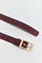 Rectangular Buckle Faux Leather Belt Claret Red - 2