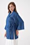 Women's Navy Blue Lace Detailed Slim Denim Kimono Jacket 29223 - 3