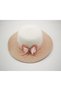 Girl's Ribbon Detail Pink-White Straw Hat 8793 - 2