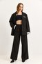 Black Suit with Oversized Jacket Pockets and Sleeves Detail - 3