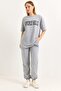 Print Detailed Knitted Double Tracksuit Set Gray