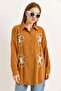 Flower Embroidered Woven Tan Shirt
