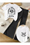 Girls' Choose Happıness Front Back Printed White T-Shirt-Black Spanish Leggings Set
