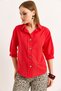 Red linen shirt with wooden buttons and three quarter sleeves - 4