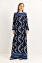 Viscose Fabric Navy Blue Dress with Elastic Sleeves