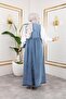Women's Buttoned Waist Gathered Blue Denim Vest - 5