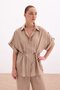 Waist Drawstring Detailed Shirt - Camel