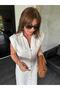 Original Model, Belt Detailed, Gold Buttoned, Beige, Linen Dress - 5