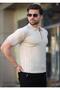 Polo Neck Striped Zippered Men's T-Shirt - 2