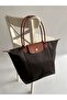 Foldable Shoulder Bag with Leather Handle and Snap Fasteners -
