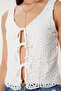 Lace Detailed Tie-Up Knitted Blouse Ecru Lhf0032 - 4