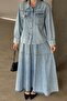 Flower Applique Skirt Jacket Denim Suit Blue 9346-Tk - 2