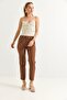 Elastic Waist Short Leg Double Crepe Trousers Brown - 2