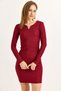 V Neck Metal Accessories Long Sleeve Mini Ribbed Knitted Dress Burgundy - 3