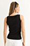 Zero Sleeve Wide Collar Ribbed Blouse Black - 6
