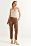Elastic Waist Short Leg Double Crepe Trousers Brown - 4