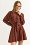 Shirt Collar Stripe Waist Belted Dress Brown - 4