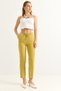 Elastic Waist Stripe Patterned Crepe Trousers Yellow - 5