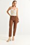 Elastic Waist Short Leg Double Crepe Trousers Brown - 3