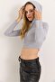 Long Sleeve Hooded Crop Blouse Gray - 4