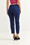 Elastic Waist Short Leg Double Crepe Trousers Navy Blue - 4